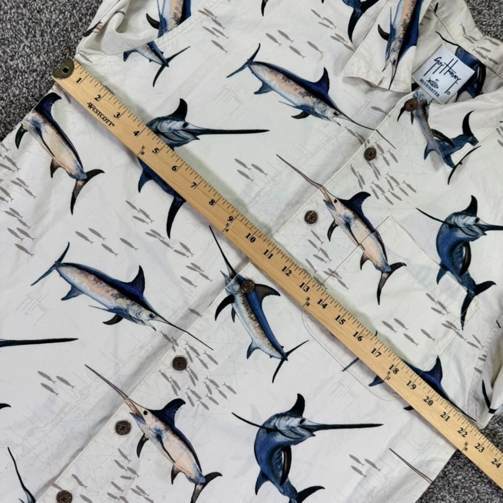 Guy Harvey AFTCO Bluewater Marlin Fish Button Up Shirt Mens Medium Short Sleeve - Picture 9 of 12